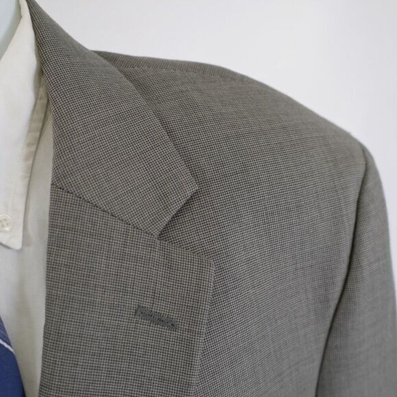 Jos A Bank Textured Wool Beige Black Star Check 44R Blazer 2 Button Tagged 46R - Picture 2 of 12